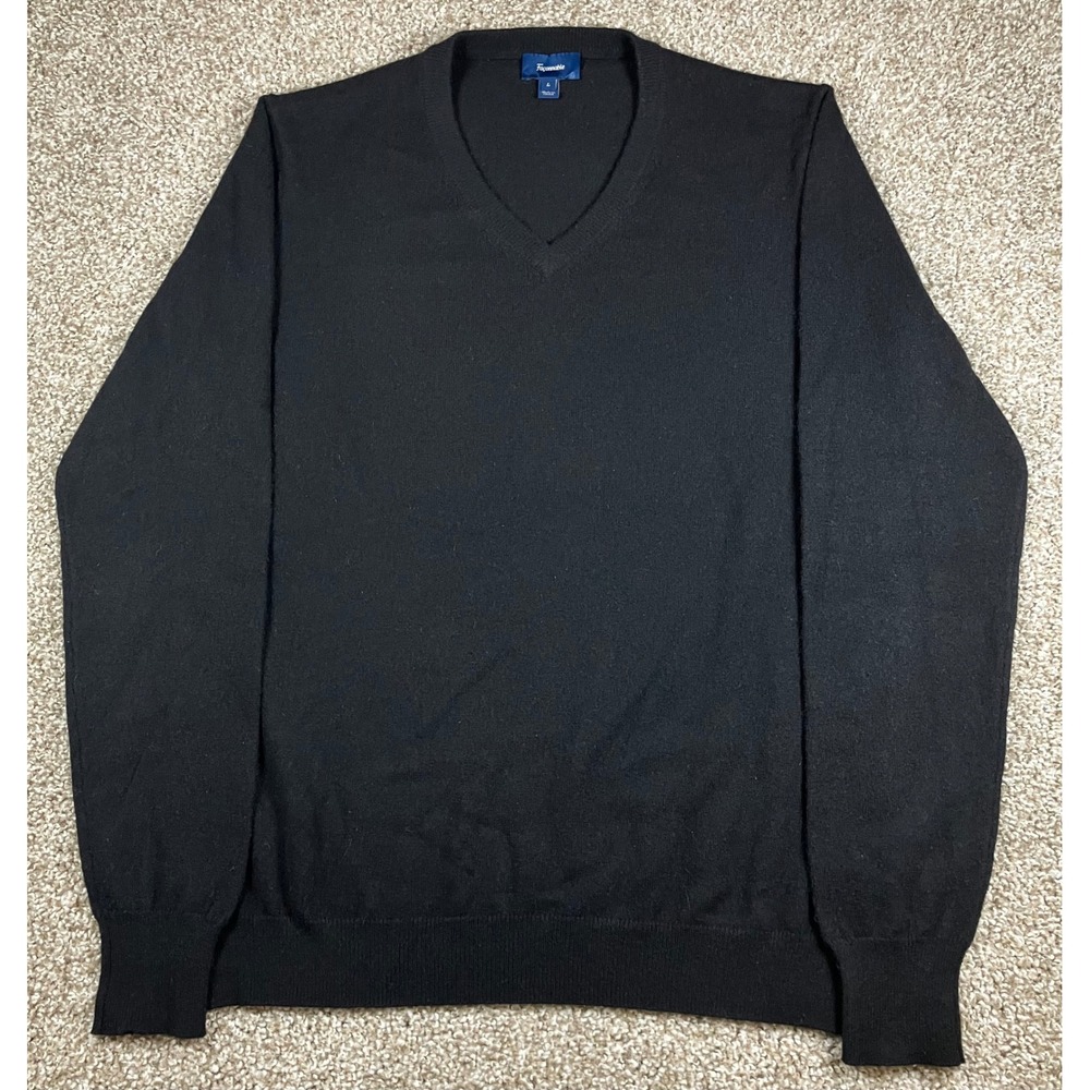 Faconnable Mens 100% Cashmere V-Neck Sweater Black Size Large Long Sleeve